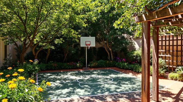 10 idées inspirantes pour un jardin avec un court de basket